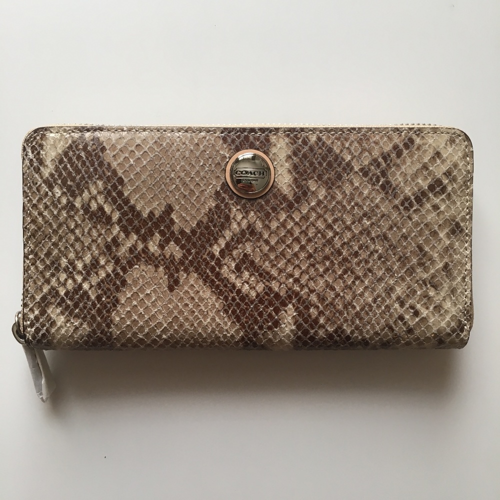 Coach Snake Print Accordion Zip Around Wallet